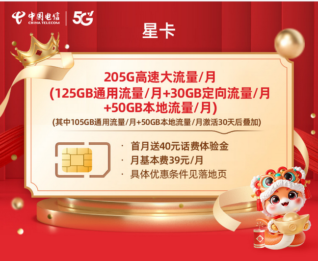 电信39元205G 通用流量-共享之家